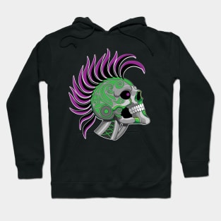 Tattooed Robot Skull with Purple Mohawk Hoodie